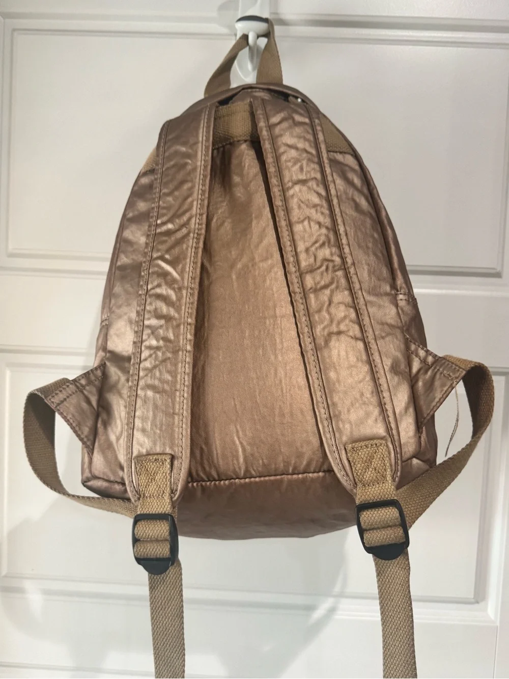 Kipling Metallic Bronze Everyday Backpack with Monkey Charm